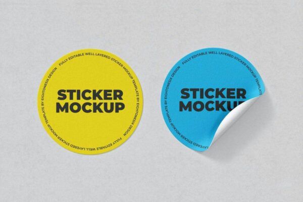 Two full color sticker mockup - blue and yellow